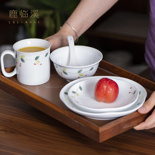 景德镇陶瓷餐具套装釉下彩手绘米，饭碗新中式田园风家用面碗菜盘子