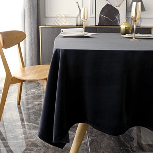 高档北欧轻奢丝绒布西餐桌布台布艺长方形家用现代简约纯黑色定制