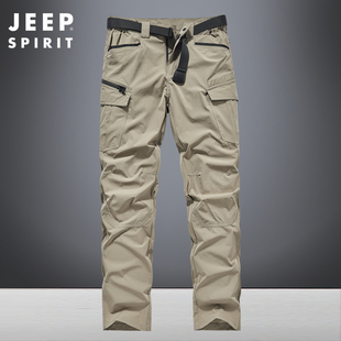 jeep速干工装裤男士春季宽松直筒，多口袋男裤夏季薄款休闲裤子