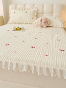 a类刺绣夹棉牛奶绒带花边床笠单件冬季全包加厚床围套1.8米保护罩