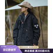 JDL MODE 美式BF袖标大口袋连帽夹克男女日系纯色工装冲锋衣外套