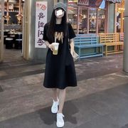 2025夏季新款短袖t恤女宽松中长款过膝连衣裙女装ins特大码300斤