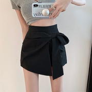 黑色短裙裤女夏季2023蝴蝶结设计感高腰，a字短裤小个子半身裙