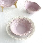 法式复古浮雕花朵碗宫廷风陶瓷餐盘欧式餐具西餐盘汤盘碗盘套装