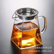 四方玻璃茶壶高硼硅公道，壶不锈钢泡茶壶，带滤网高温玻璃花茶壶