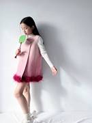 2024新年衣服女童连衣裙，新中式高级粉色毛呢旗袍裙，公主生日拜年