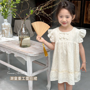 韩国童装女童夏装盘扣，连衣裙2024款洋气儿童，娃娃裙子女宝宝公主裙