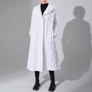 py褶皱白色棉衣外套2023秋冬高级感女装长款大衣单排扣长袖厚棉服