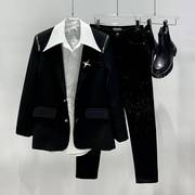 黑色宽松西装外套男小众设计感暗黑系金属扣潮流垫肩长袖廓形西服