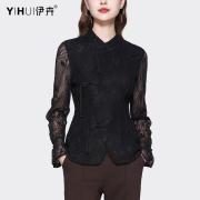 新中式蕾丝衫女2024春装，长袖镂空衬衫国风改良盘扣，复古上衣