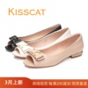 kisscat接吻猫2024春夏商场，低跟蝴蝶结羊皮鱼嘴女鞋单鞋