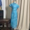 孔雀蓝优雅旗袍夏季中国风复古日常改良连衣裙