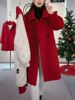红色羽绒呢子大衣女2023年冬装，加厚白鸭绒(白鸭绒，)内胆加绒毛呢外套潮