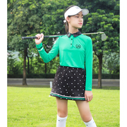 zg6高尔夫服装女童装球服套装绿色儿童长袖，翻领网球裙防走光短裙