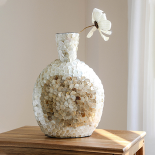 法式轻奢金色贝壳艺术花瓶创意高档家居装饰摆件手工桌面插花花器