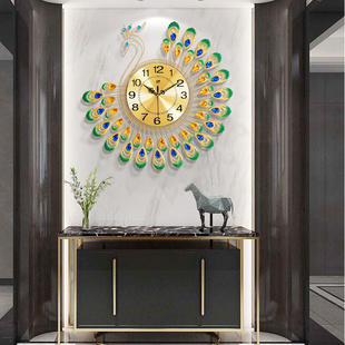 轻奢现代北欧钟表简约孔雀创意，客厅餐厅挂钟家用装饰时钟挂墙挂表