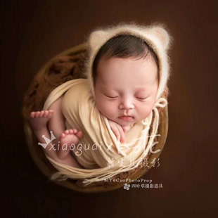 新生的儿小熊泰迪帽子摄影道具婴儿百天宝宝照相四叶草拍照