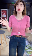 高级感圆领纯色简约短袖T恤女夏季2023修身显瘦百搭薄款上衣
