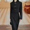 秋冬女装复古新中式国风高级感黑色小西装两件套优雅气质礼服长裙