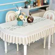 高档亚麻餐桌套罩椭圆形，桌布绣花长方形家用布艺，茶几套四角全包可
