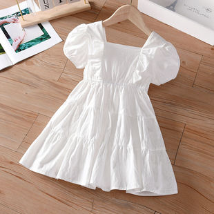 女童连衣裙夏薄款2022童装女宝宝，夏季白色裙子，儿童收腰公主裙