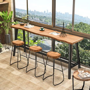 实木靠窗阳台吧台桌，家用靠墙高脚桌窄桌长条小吧台，奶茶店桌椅组合