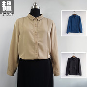 韫yun秋季女装polo领单排扣长袖加厚雪纺，休闲百搭衬衫1501