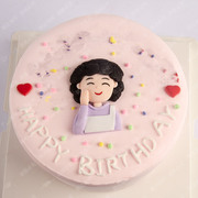 母亲节主题生日快乐蛋糕，装饰软陶摆件公仔，紫色围裙妈妈慈祥烘焙