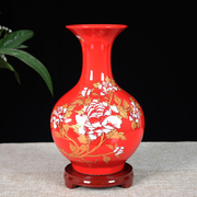 景德镇陶瓷器中国红花瓶摆件中式家居酒柜装饰品客厅插干花工艺品