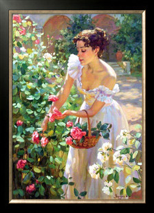 印花DMC纯棉绣线十字绣人物世界名画油画 采摘玫瑰的女子