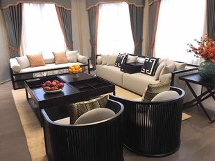 新中式实木沙发组合高端鸡翅木现代简约客厅曲美样板房民宿家具