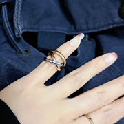 不掉色钛钢个性宽版三环戒指女食指男尾戒纯银双环黑金指环简约潮