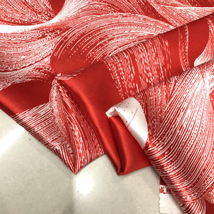 重磅真丝缎桑蚕丝苏州鸿成布料25姆米加厚大红底喷绘印花丝绸面料