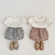 婴儿夏装婴幼儿女童小宝宝短袖娃娃衫上衣+短裤两件套装超萌衣服