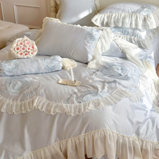140s长绒棉四件套全棉法式公主，蕾丝雪纺花边1.8床上纯棉被套床单