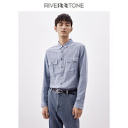 Riverstone流石男装内搭设计感长袖西装衬衫春秋复古衬衣全棉