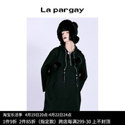 Lapargay纳帕佳2023秋冬女装黑色裙子超大A型绣花卫衣连衣裙