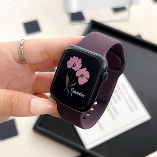 适用iwatch9表带硅胶se2苹果手表8表带applewatchultra运动7代6/5/4男女s945mm41/44/40s8创意s7夏天紫色