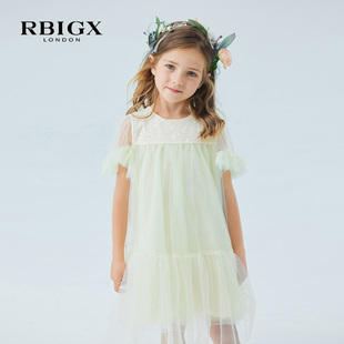 rbigx瑞比克童装夏季洋气亮片，木耳边女童网纱潮流淑女连衣裙