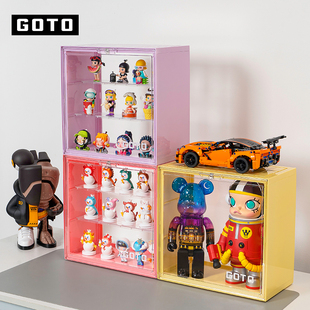 GOTO泡泡玛特展示盒马卡龙大容量透明popmart手办盲盒收纳展示架