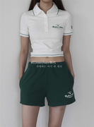 韩代潮牌badblood翻领polo学院风，刺绣短袖t恤墨绿色短裤运动套装