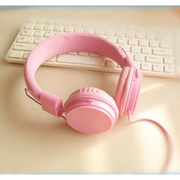 韩版糖果纯色头戴式耳机带麦线控手机电脑，单孔粉色耳麦男女学生潮
