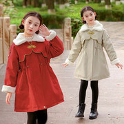 女童小童皮衣派克服中大童棉衣外套中国风拜年服仿皮草大衣潮