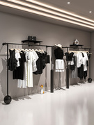 服装店衣架展示架铁艺黑色上墙，层板置物挂衣架女装店衣服陈列货架