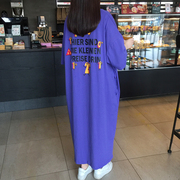 短袖女2024夏季韩国东大门卡通宽松过膝大码蝙蝠袖长款套头T恤裙
