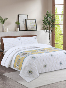 美式双面纯棉绗缝被绣花轻奢高档床盖三件套欧式四季通用外贸床单
