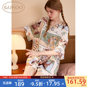 Gukoo/果壳小鹿斑比女士睡衣夏季家居服女冰丝睡衣套装B