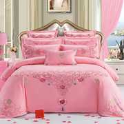 新婚庆(新婚庆)四件套粉色全棉，被套结婚床上用品喜庆纯棉六件套床品刺绣套