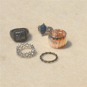 青岛工厂出口欧美复古组合戒指套装金属镀金做旧指环混搭个性尾戒