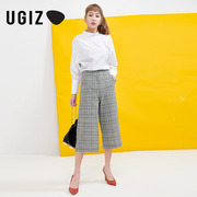 UGIZ夏季韩版女装薄款纯棉休闲格子七分阔腿裤女UBPC522-4